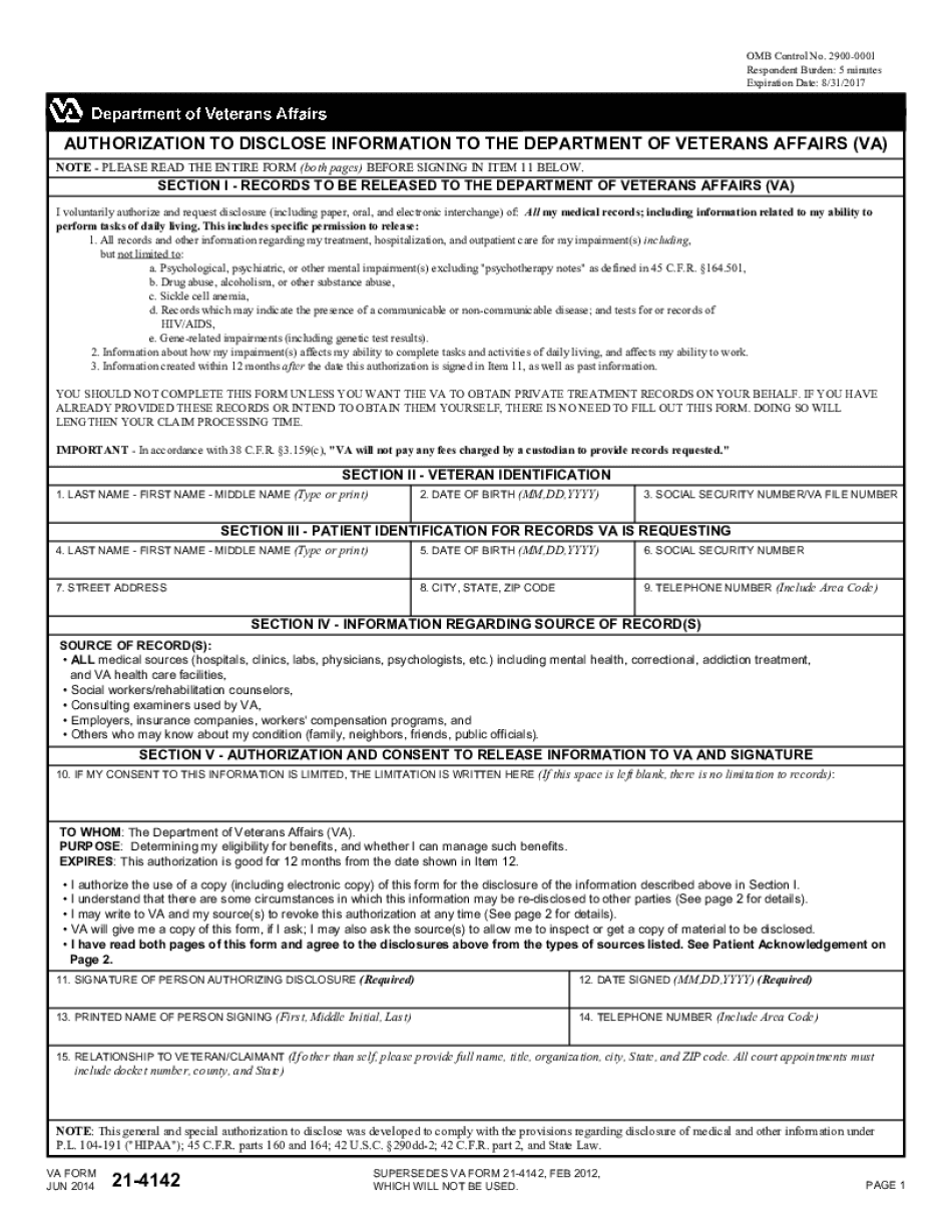VA Form 21 4142 Vba Va 2021